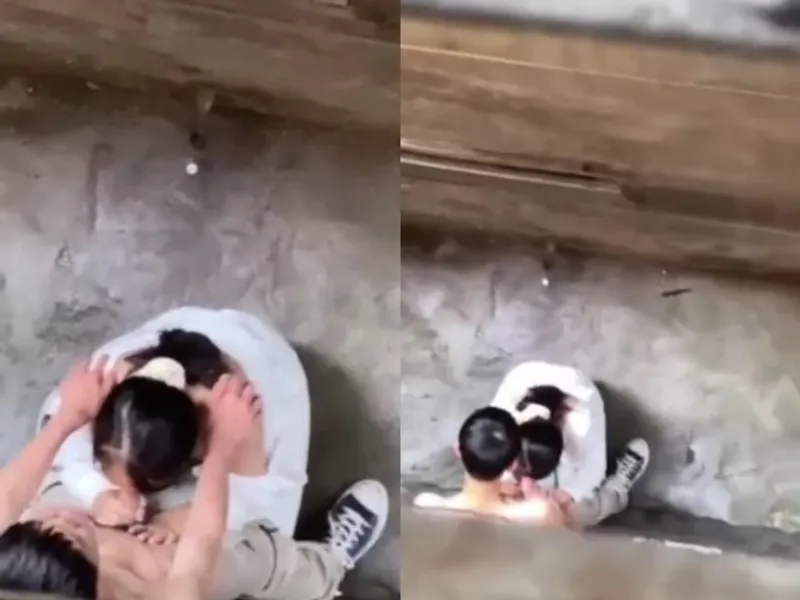 Quay lén nữ sinh mút cây hàng anh yêu ở khe nhà